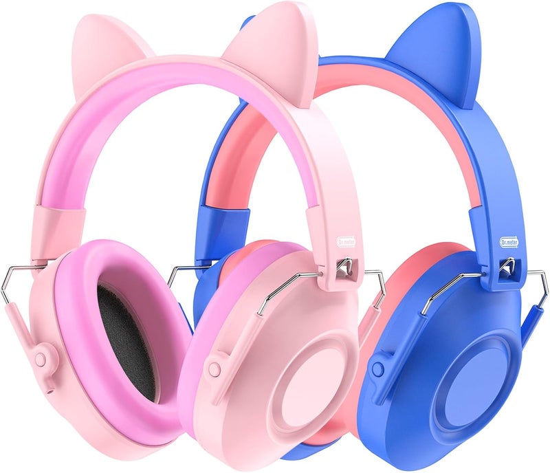Dr.Meter Noise Cancelling Headphones for Kids, SNR 32dB Kids Hearing Protection Earmuffs for Noise Reduction, Head Band Adjustable Ear Muffs for Autism Sensory, Outdoor Activity 2Pack Pink+Blue - Image 1